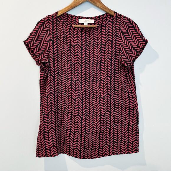 LOFT Geometric Print Lightweight Blouse Red Black Size Small EUC - Picture 1 of 15